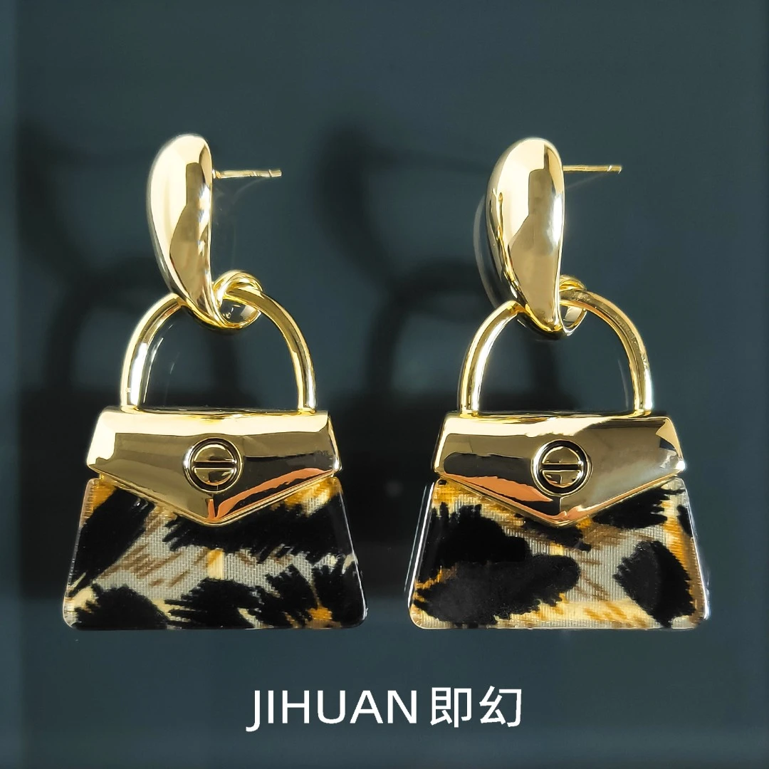 即幻 铜合金耳饰 ♦妖精的包包C  名媛豹纹包包耳环 S-6097