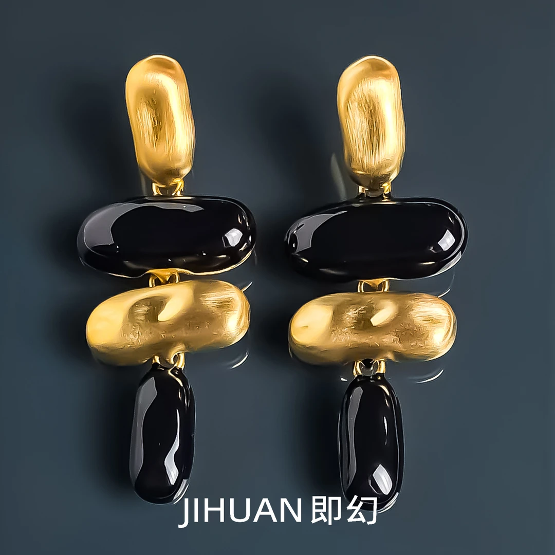铜合金耳饰 欧美金黑时尚耳坠圆形vintage小众复古吊坠耳环 9191