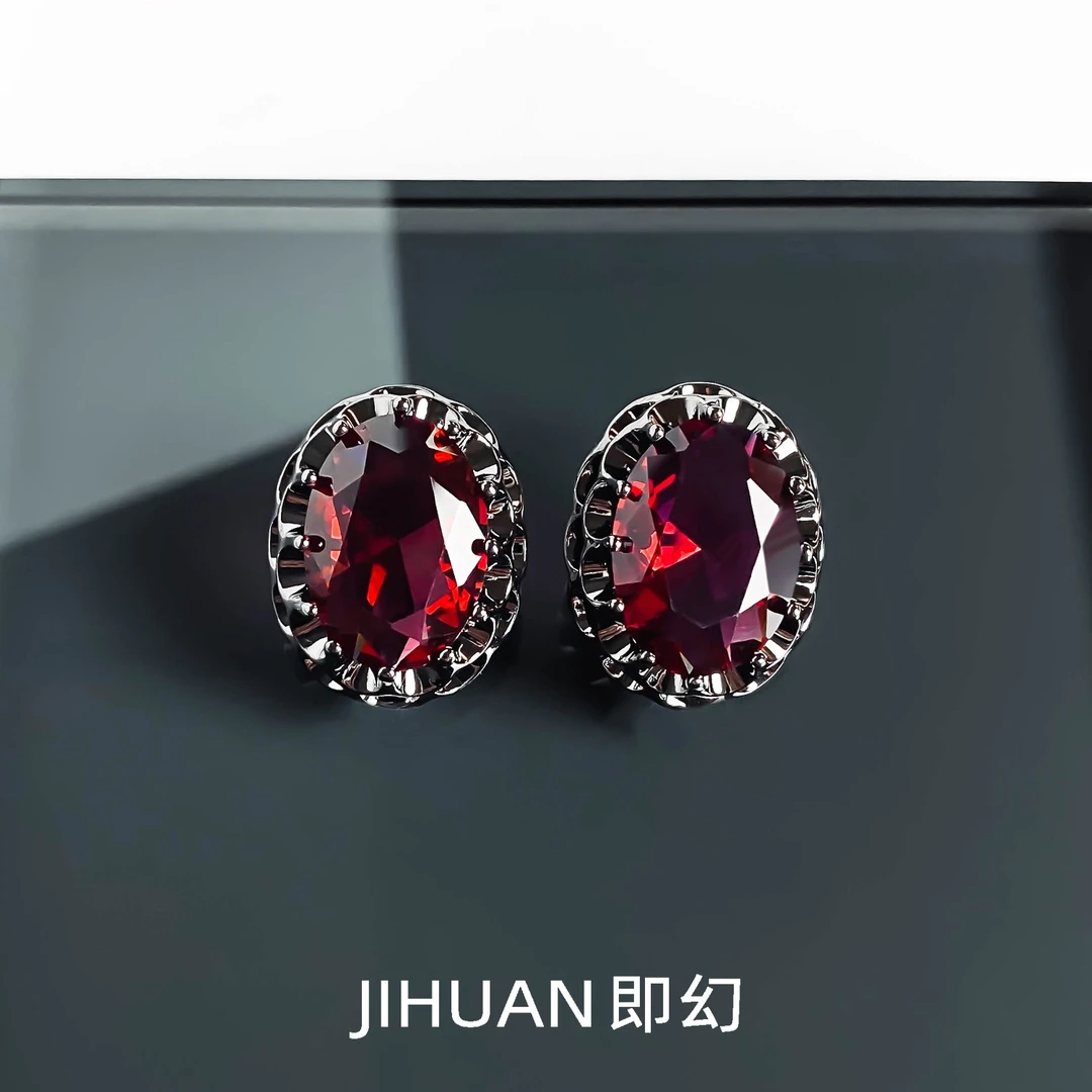 即幻 铜合金耳饰 ♦血色  欧美红色百搭轻奢气质椭圆耳钉 S-6595