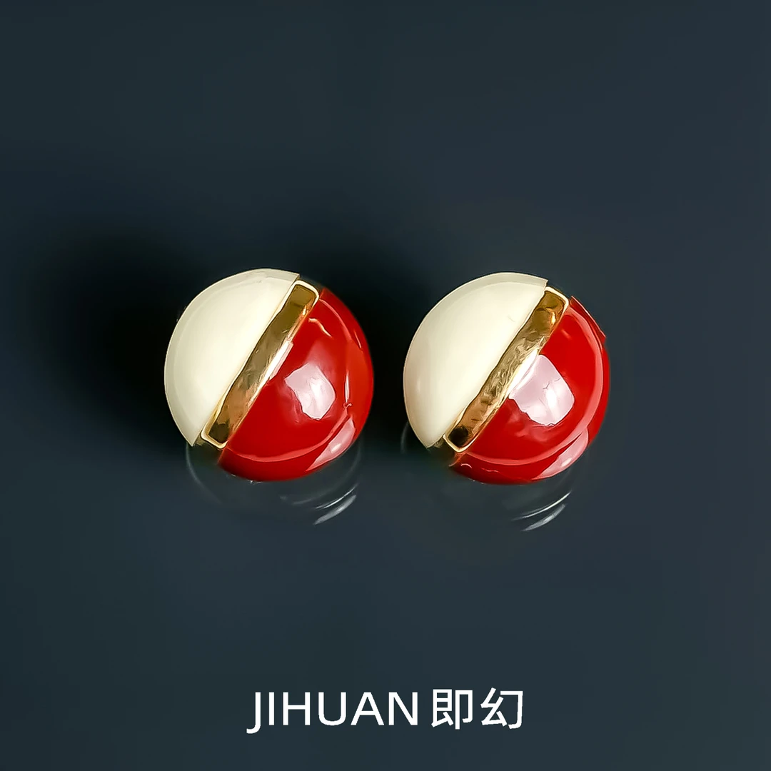 即幻 铜合金耳饰 欧美红色滴釉时尚气质港风简约百搭耳环 LZ-8307