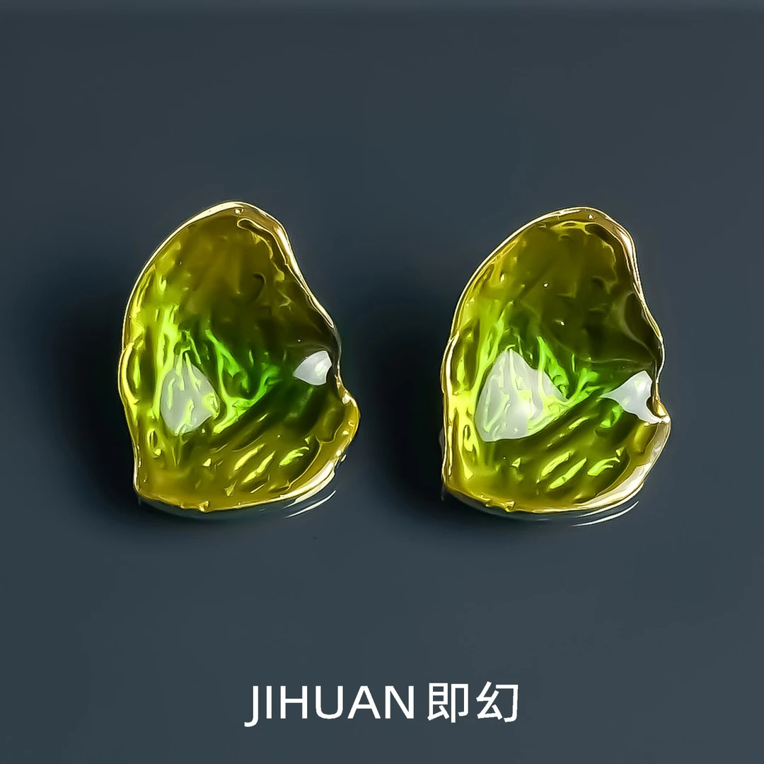 铜合金耳饰 ♦融化-橄榄  欧美风时尚轻奢景泰蓝工艺耳环 4537