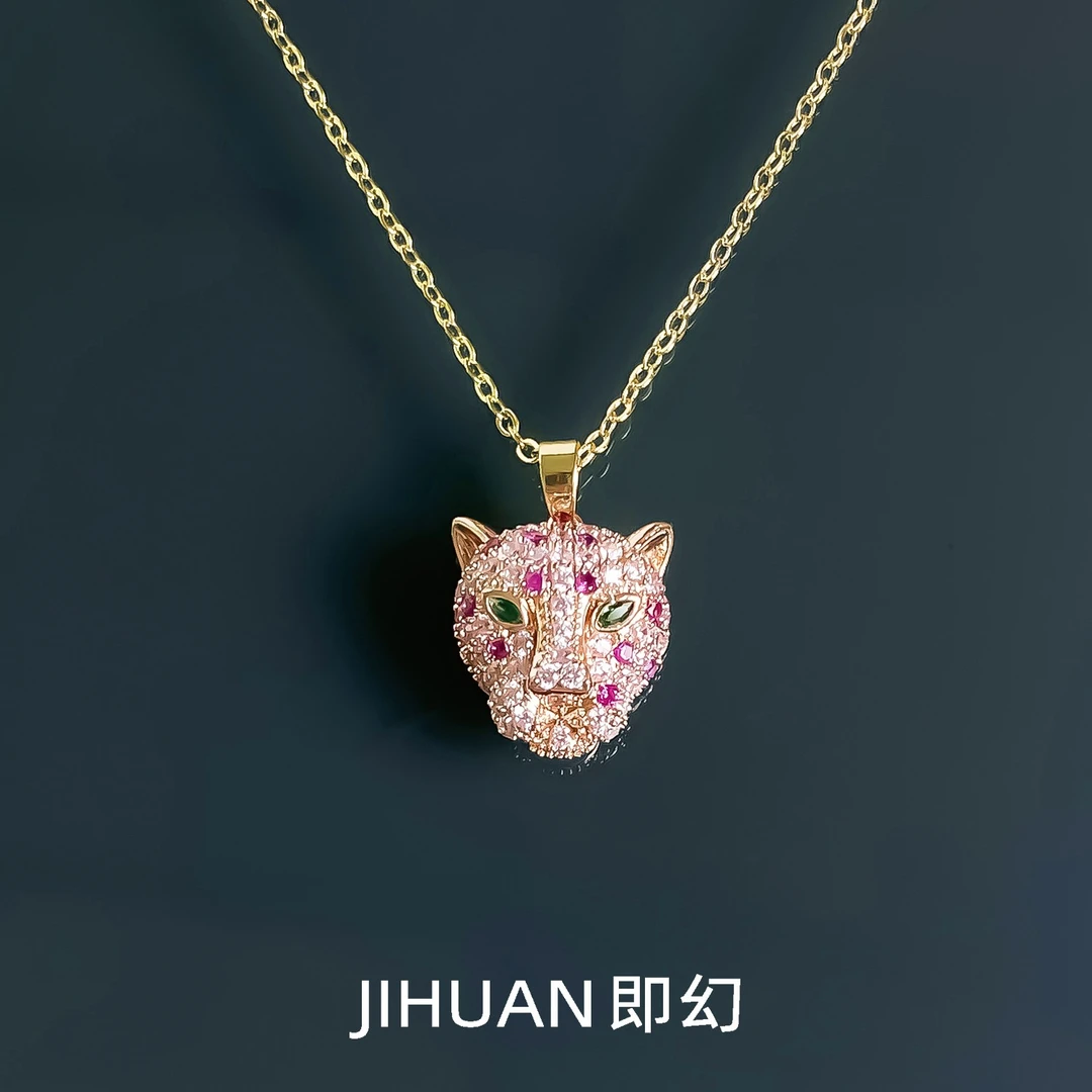 铜合金项链 ♦豹子E 欧风时尚轻奢项链 时尚彩色镶嵌坠链 XN-7222