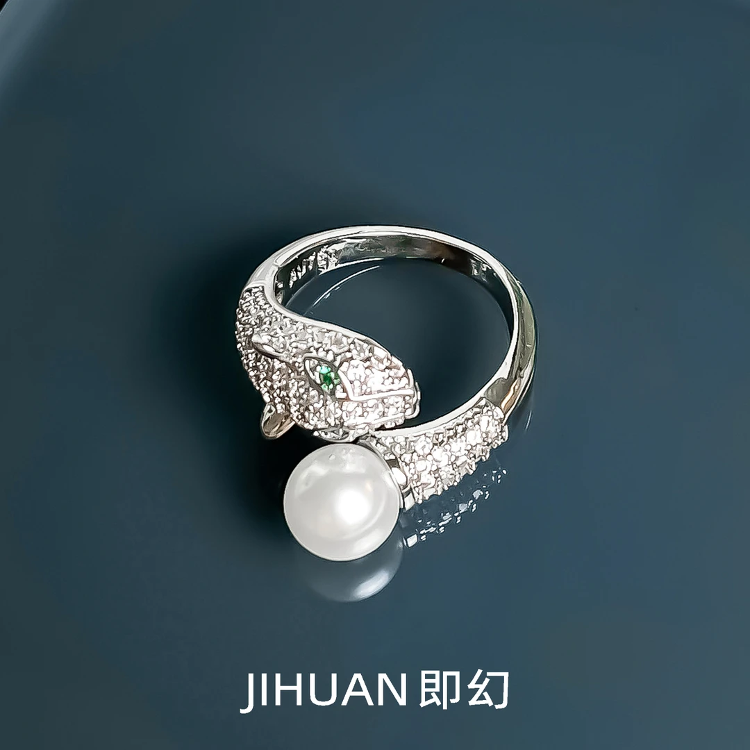 铜合金戒指 欧美时尚镶嵌气质设计师款轻奢银色指环 B-7864