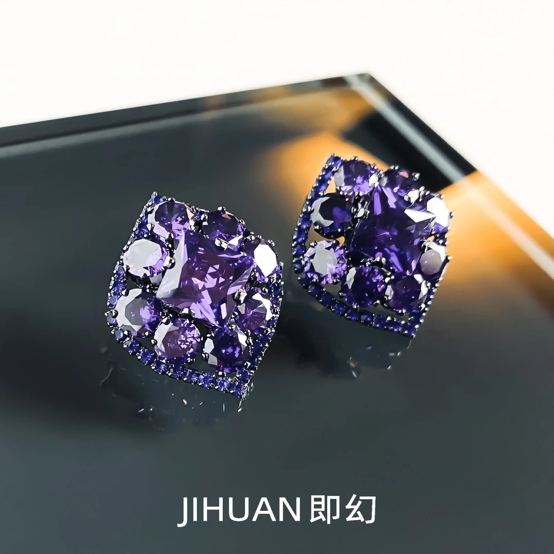 即幻 铜合金耳饰 耳钉女欧美轻奢气质设计感紫色小众耳钉 6725