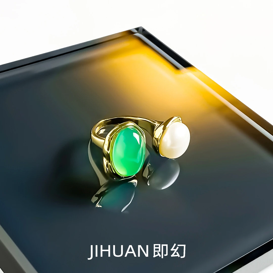 铜合金戒指 ins风绿色高级感轻奢气质独特开口戒指B-8639