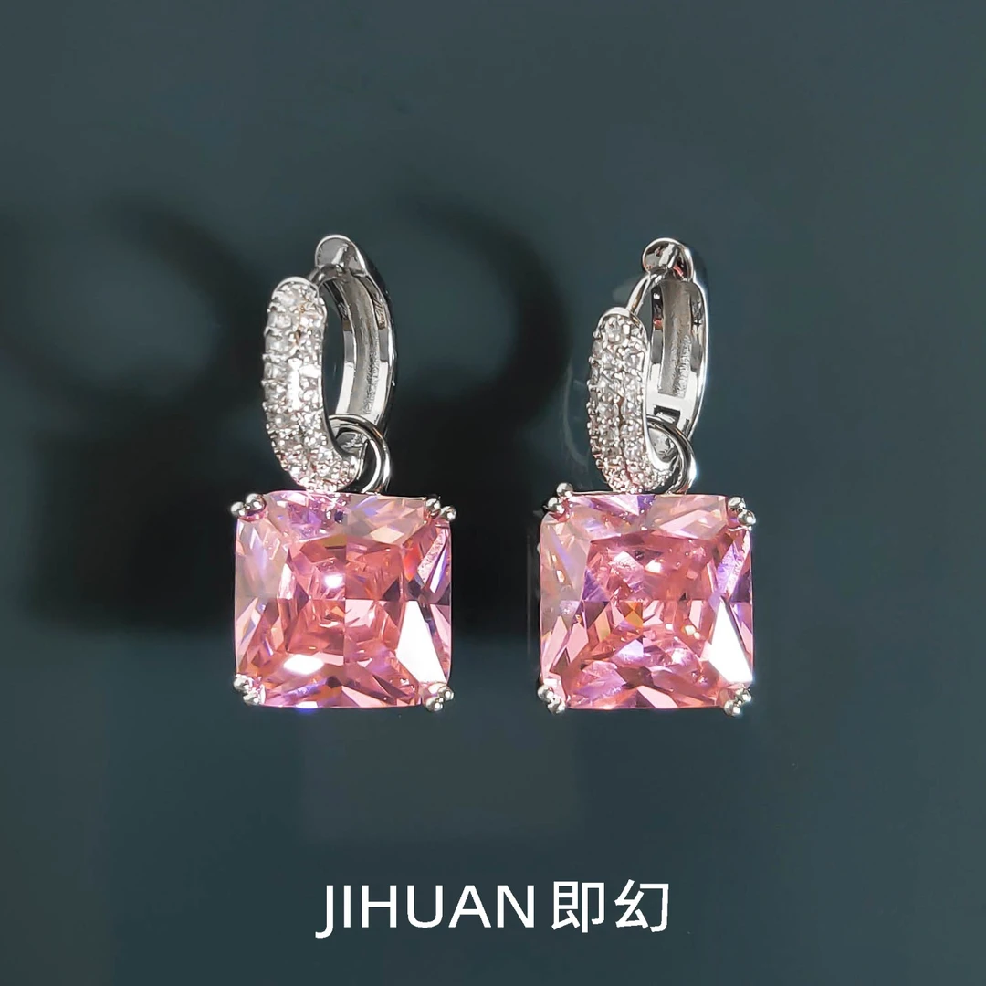 即幻 铜合金耳饰 ♦粉红回忆 粉色冰花轻奢耳环精致切面耳钉G-6170