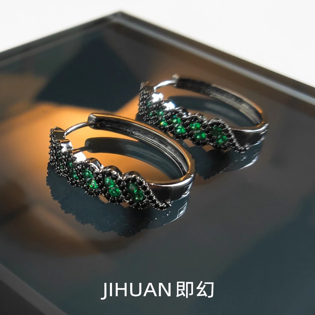 即幻 铜合金合成锆石耳饰 ♦宿醉  欧风轻奢精镶U形圈耳环XN-6025