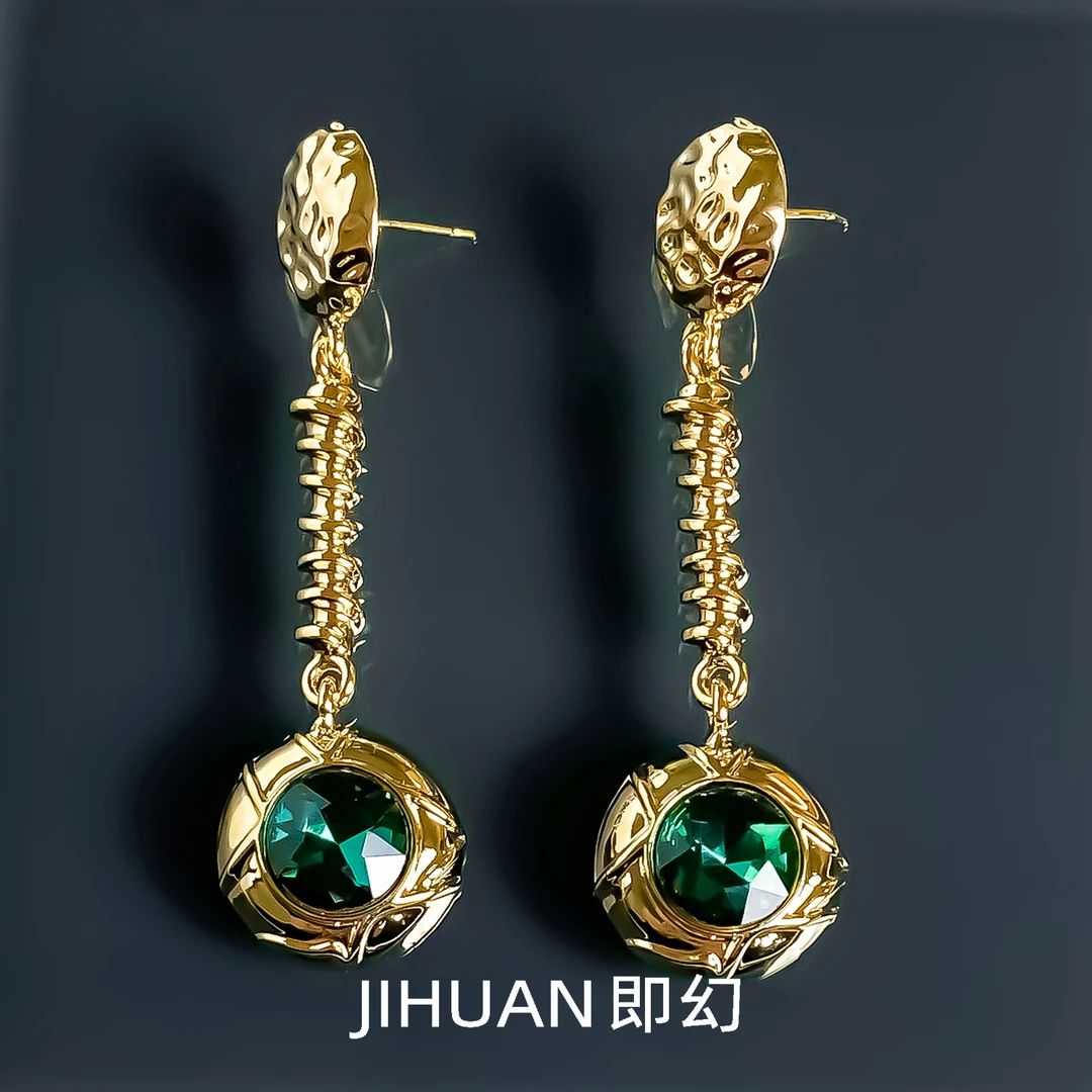 即幻 铜合金耳饰 欧美气质轻奢时尚百搭绿色复古流苏耳钉 WD-8486