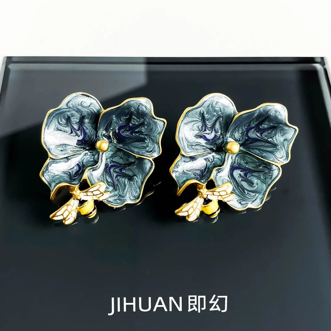 即幻 铜合金耳饰 ♦郁金香花园  欧美珐琅彩滴釉复古耳钉 SH-6585