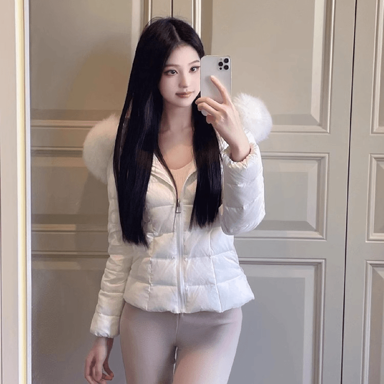 网红设计师高级感修身小个子收腰小众白色短款连帽保暖棉服外套女