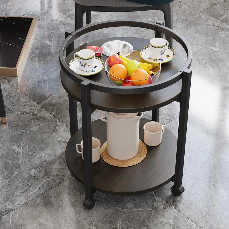 麻将机茶几棋牌室专用带烟缸茶水架麻将桌边几可移动双层圆茶水桌