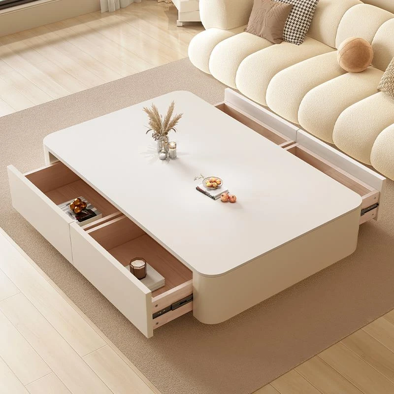 奶油风岩板茶几客厅家用2024新款高级感小户型网红茶几电视柜组合