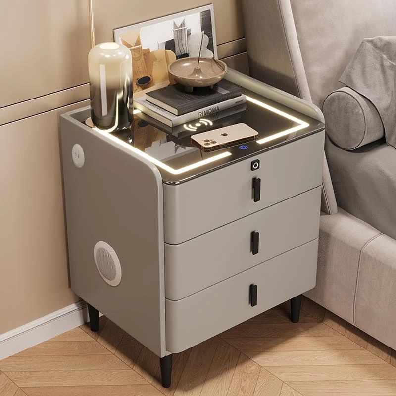 W智能床头柜实木2024新款多功能卧室床边柜简约现代轻奢高级感带