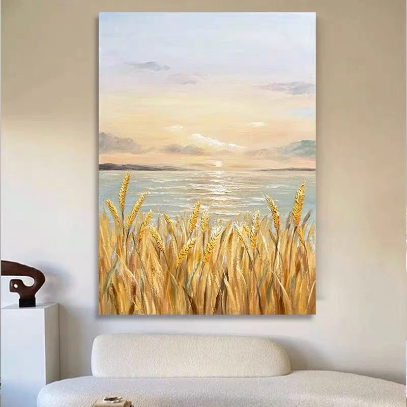 金色麦田手绘玄关走廊装饰画客厅沙发背景墙油画抽象海景风景挂画