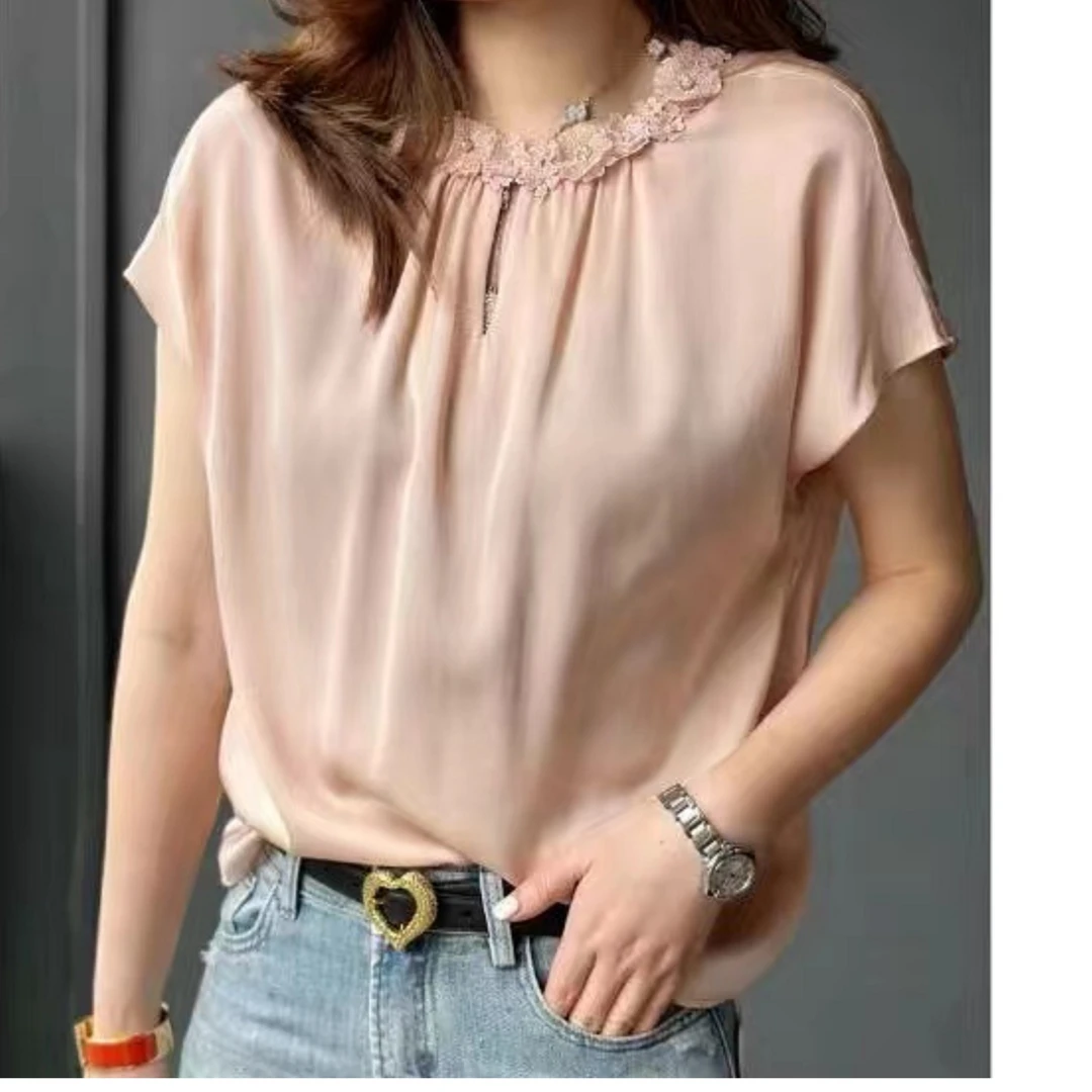 51488-重磅重工水溶花领上衣百搭圆领