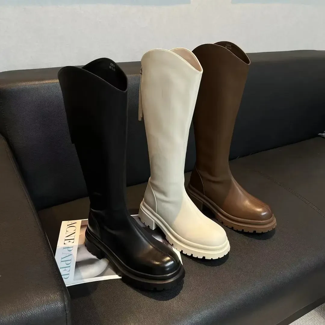 XIEFURN/鞋夫人厚底百搭长筒靴女秋冬显瘦骑士靴不过膝长靴22090