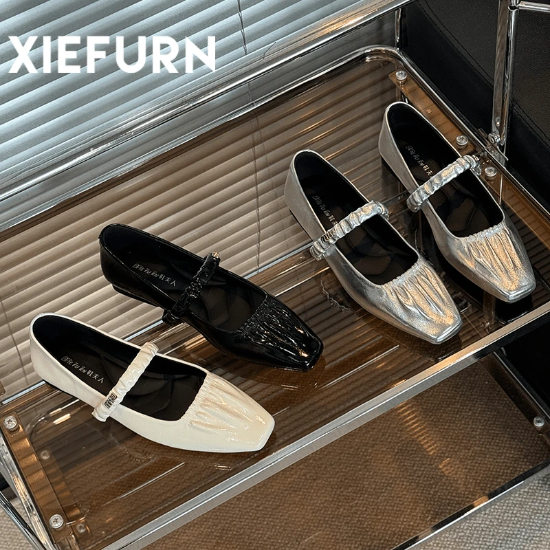 XIEFURN/鞋夫人法式方头玛丽珍2024夏季新款舒适百搭低跟浅口单鞋