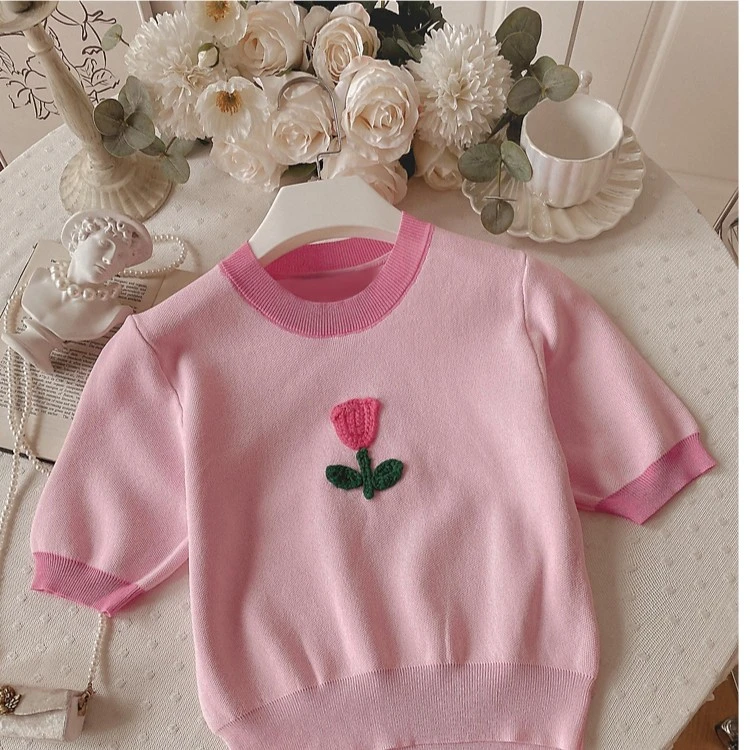 女童夏装短袖t恤2024夏季新款儿童洋气女宝爆款针织衫衣夏日穿搭