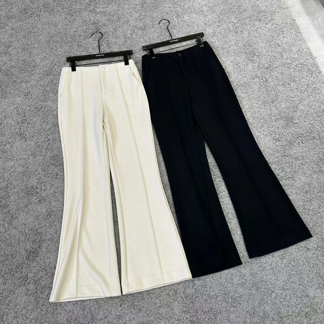 秋冬新款黑白双色垂直立体剪裁百搭喇叭裤