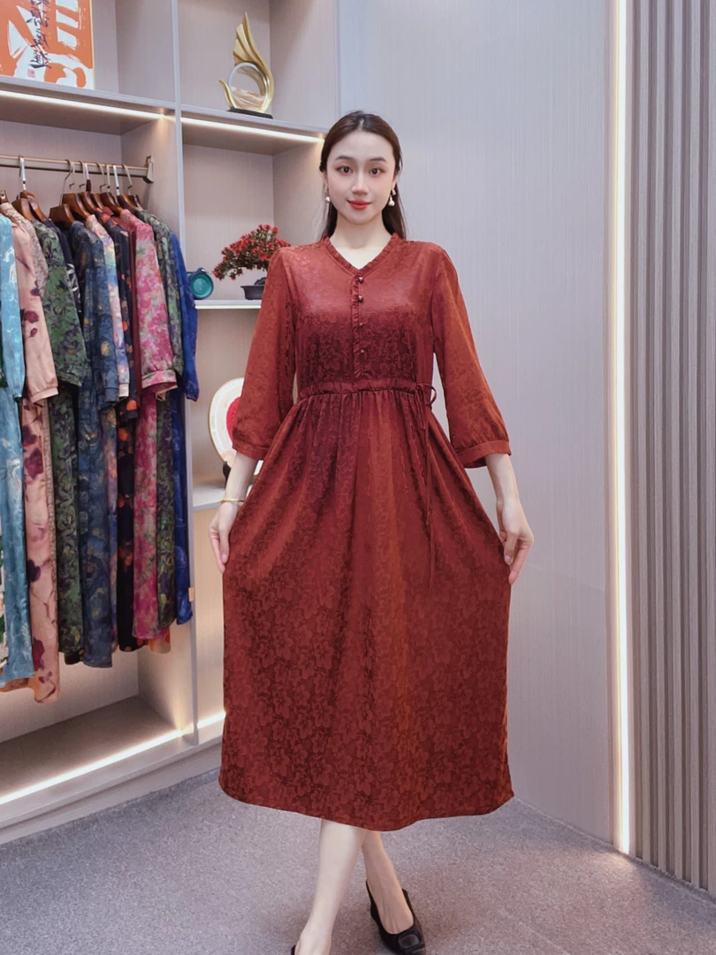 妈妈装连衣裙时尚气质显瘦女装【五叶织】13中长款