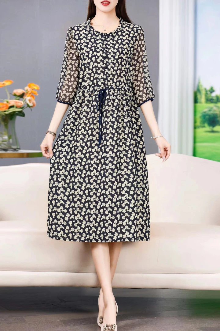 妈妈装连衣裙新款中袖女装【小白仙】T