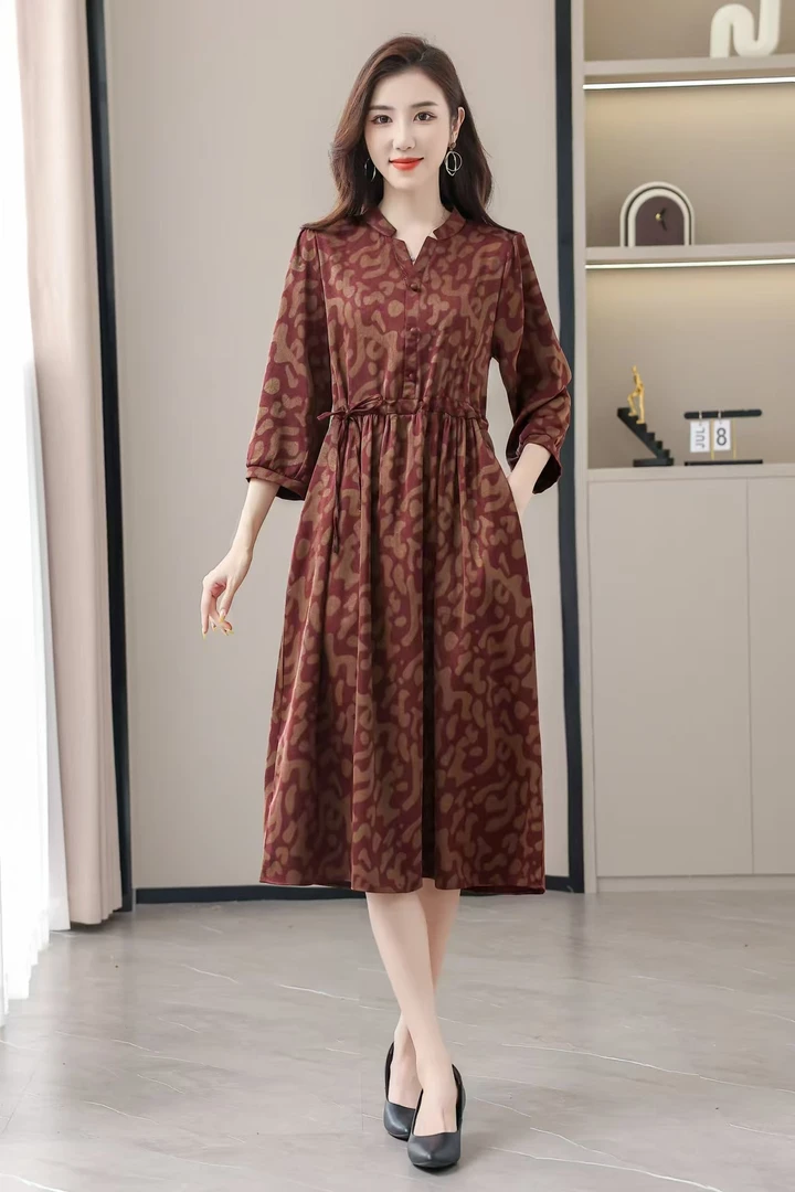 妈妈装连衣裙新款长袖女装高端女装【闪纹】