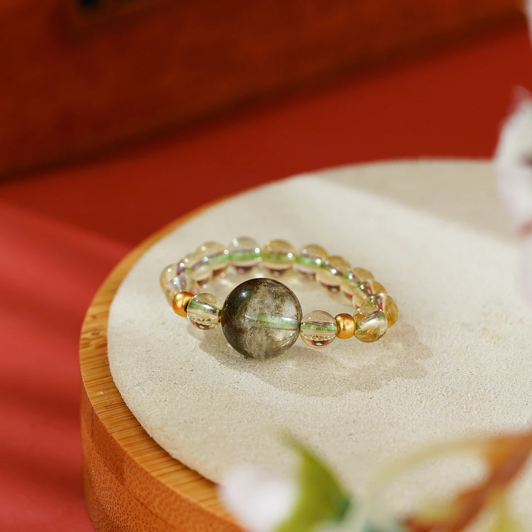 【典藏】绿幽灵聚宝盆黄水晶戒指