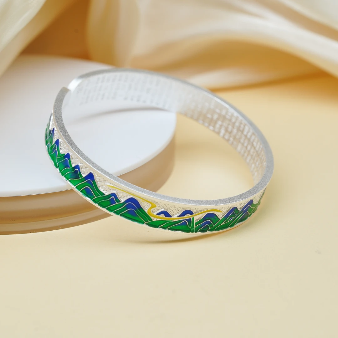 足银珐琅银制品 【小北珠宝】足银手镯16-7P20X80