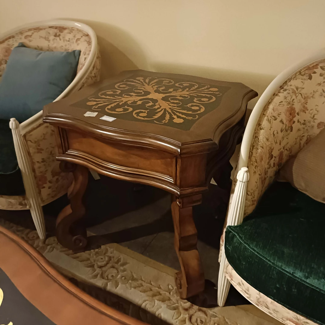 茶几美式复古法式古典欧式床尾雕花彩绘方几做旧