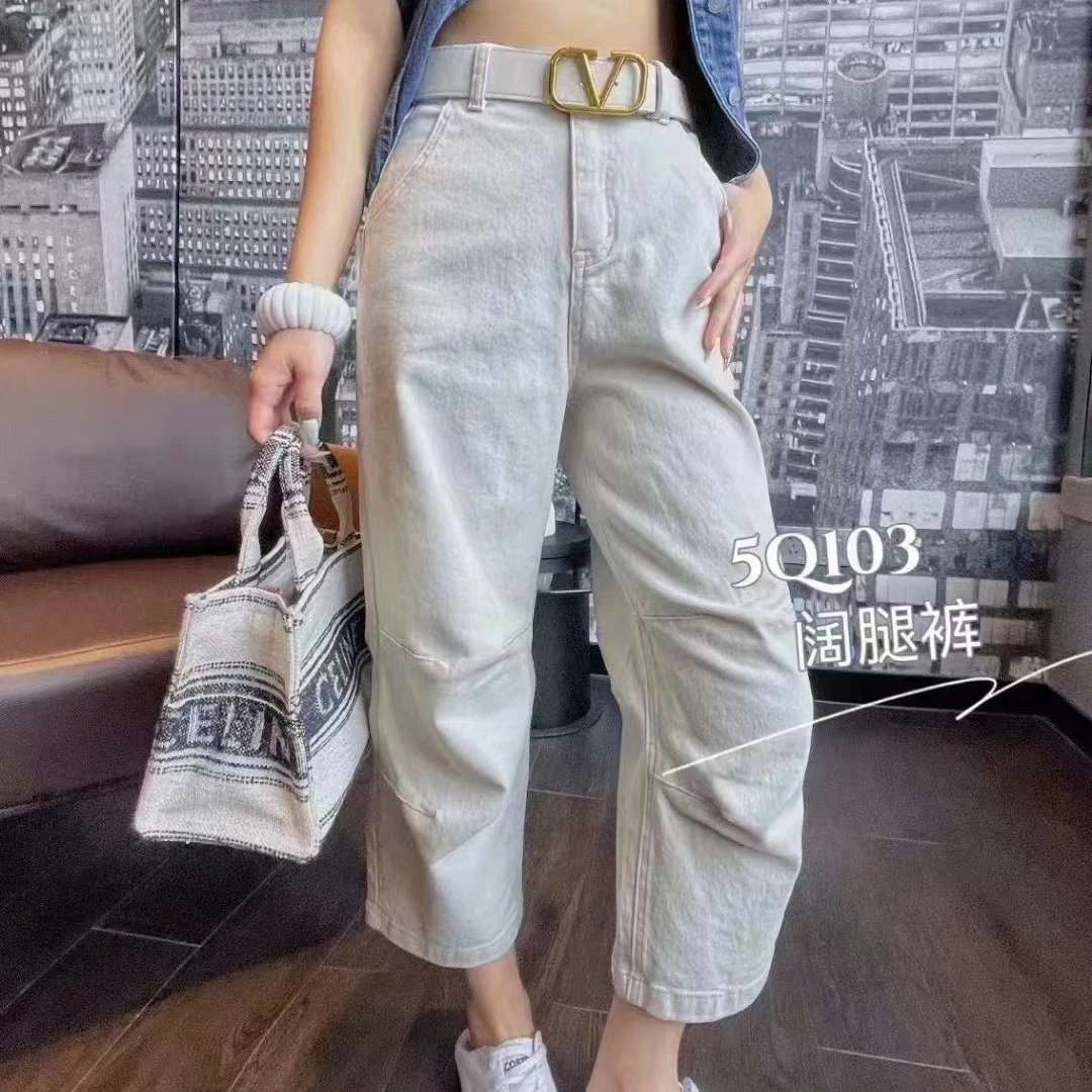【JJHOME】月光灰牛仔裤女阔腿八分直筒宽松薄款2024夏季欧货奶奶裤