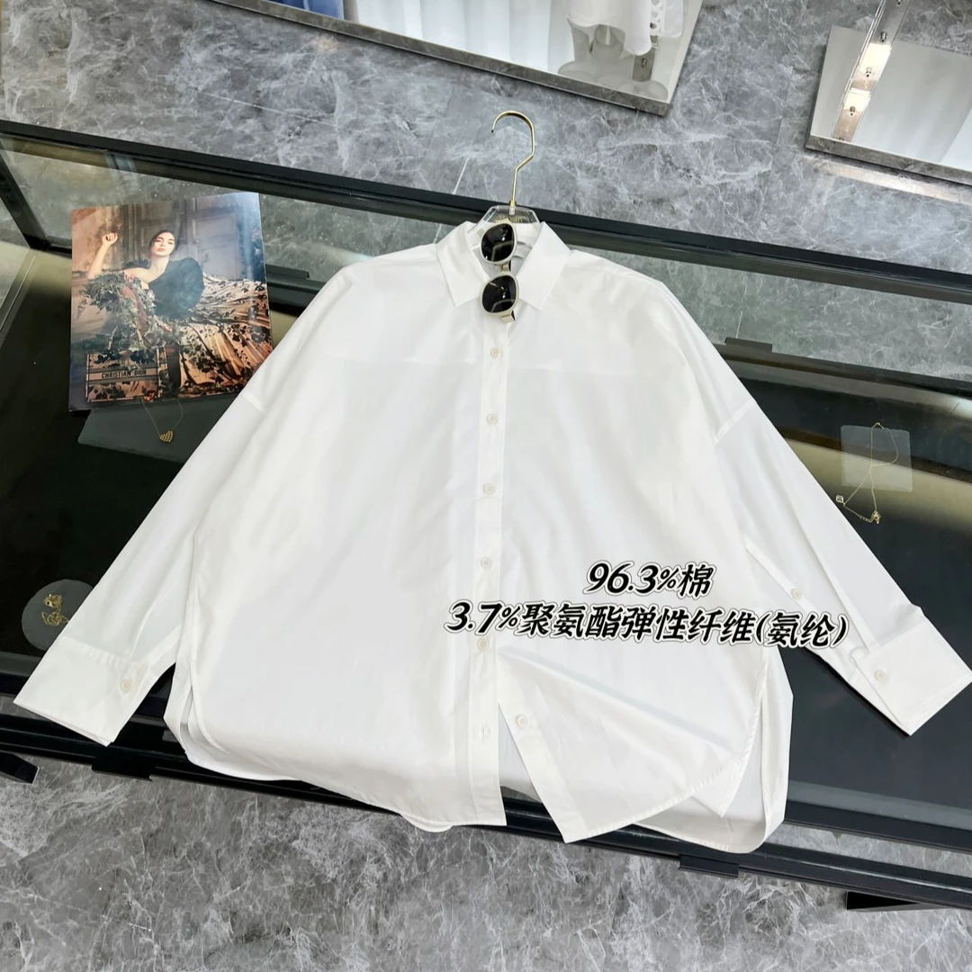 Ed云朵系列！巨藏肉~抗皱高开衩清凉长袖翻领百搭宽松纯色衬衫