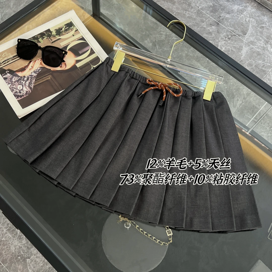 现货【百褶裙】m系叠穿神器精致少女百搭休闲抽绳装饰百褶半身裙*