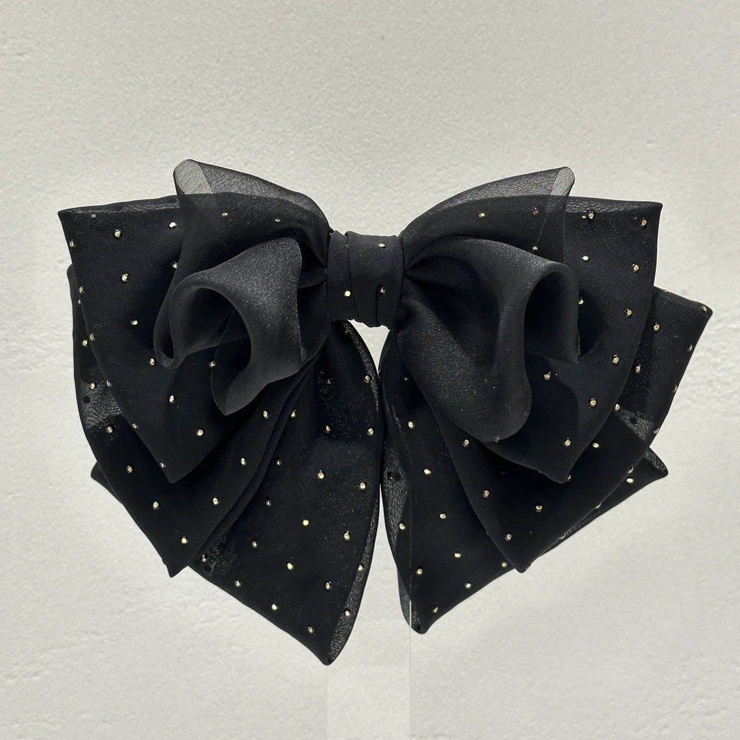 GREBUTY 5671 简约百搭细闪黑色蝴蝶结弹簧夹