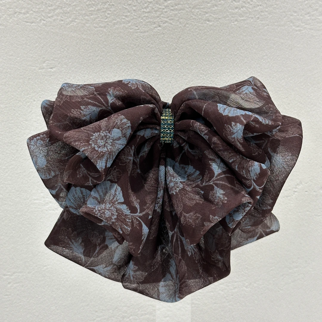 GREBUTY 5516 简约百搭咖色迪奥风多层蝴蝶结弹簧夹