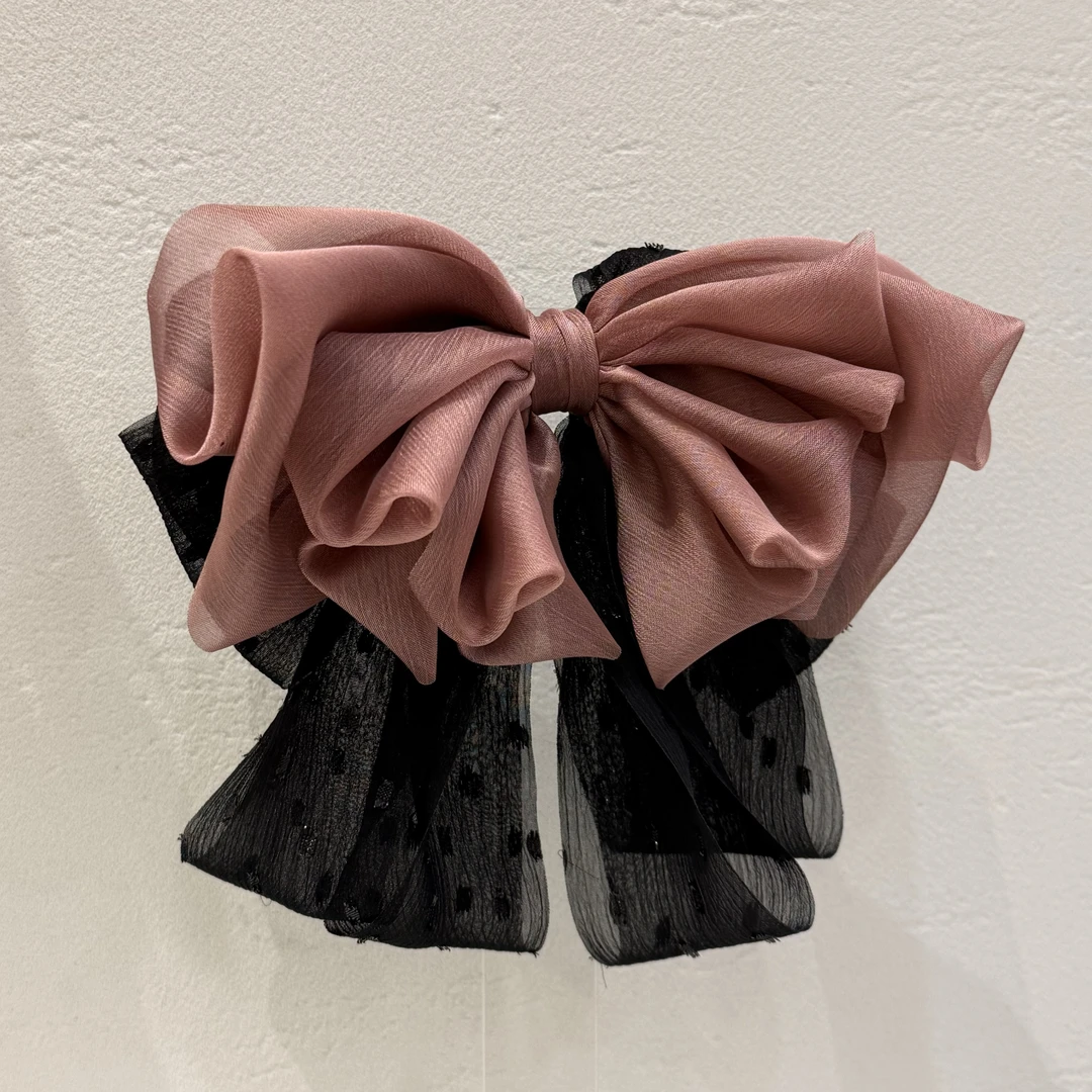 GREBUTY 5826 粉色多层飘带蝴蝶结弹簧夹