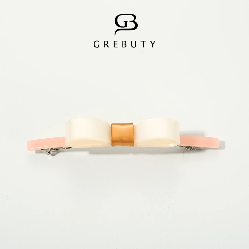 GREBUTY 4318 新款奶白拼色蝴蝶结横夹
