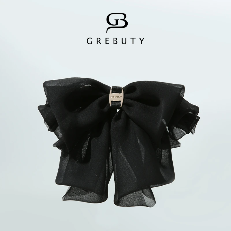 GREBUTY 4642 黑色优雅百搭蝴蝶结弹簧夹