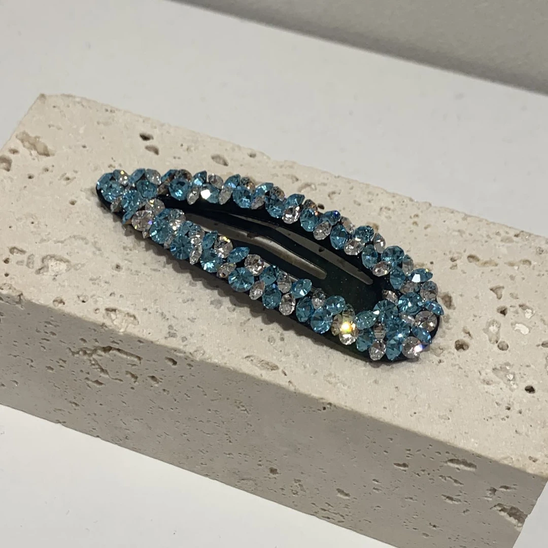 GREBUTY  5196 新品百搭气质轻奢钻钻蓝白拼色BB夹