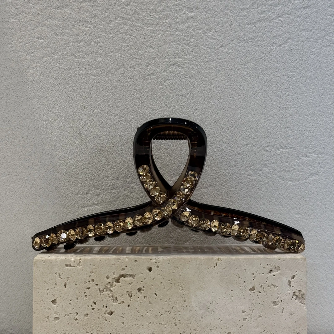 GREBUTY 5914 优雅百搭水晶施家钻闪香槟色13cm抓夹