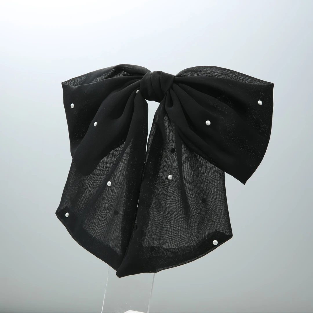 3525 黑色珠珠《素·雅》蝴蝶结弹簧夹