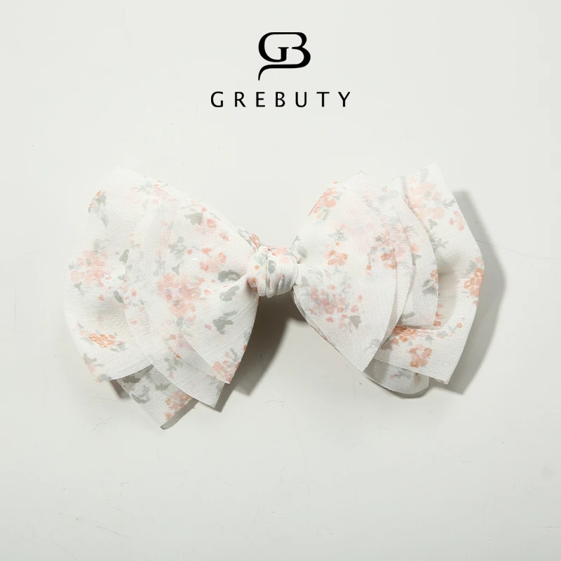 GREBUTY 非金属布艺发饰 4418 新品超仙清新碎花多层蝴蝶结