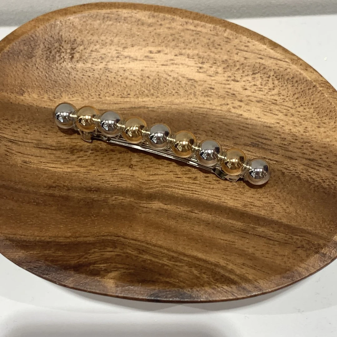 GREBUTY 5256 简约轻奢香槟银色珠珠闪闪横夹