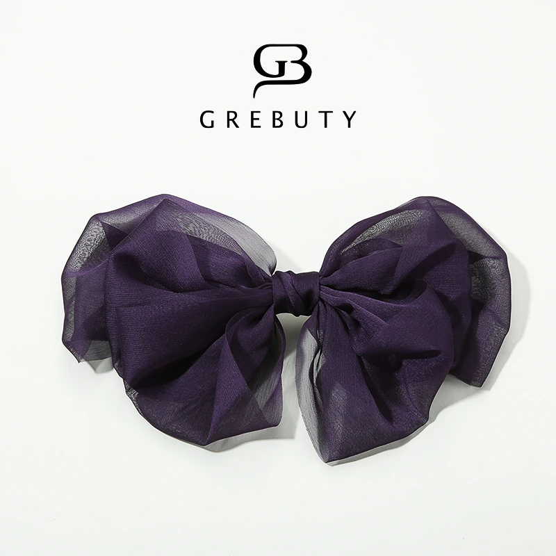 GREBUTY 4056 新品紫色多层蝴蝶结弹簧夹