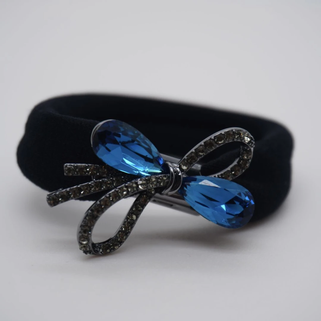 GREBUTY 5165 轻奢百搭藏蓝色水晶闪闪蝴蝶结发圈