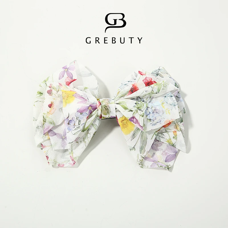 GREBUTY 非金属布艺发饰 4366 新品彩色多层蝴蝶结弹簧夹