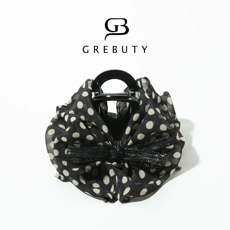 GREBUTY 4715 黑色百搭点点蝴蝶结抓夹