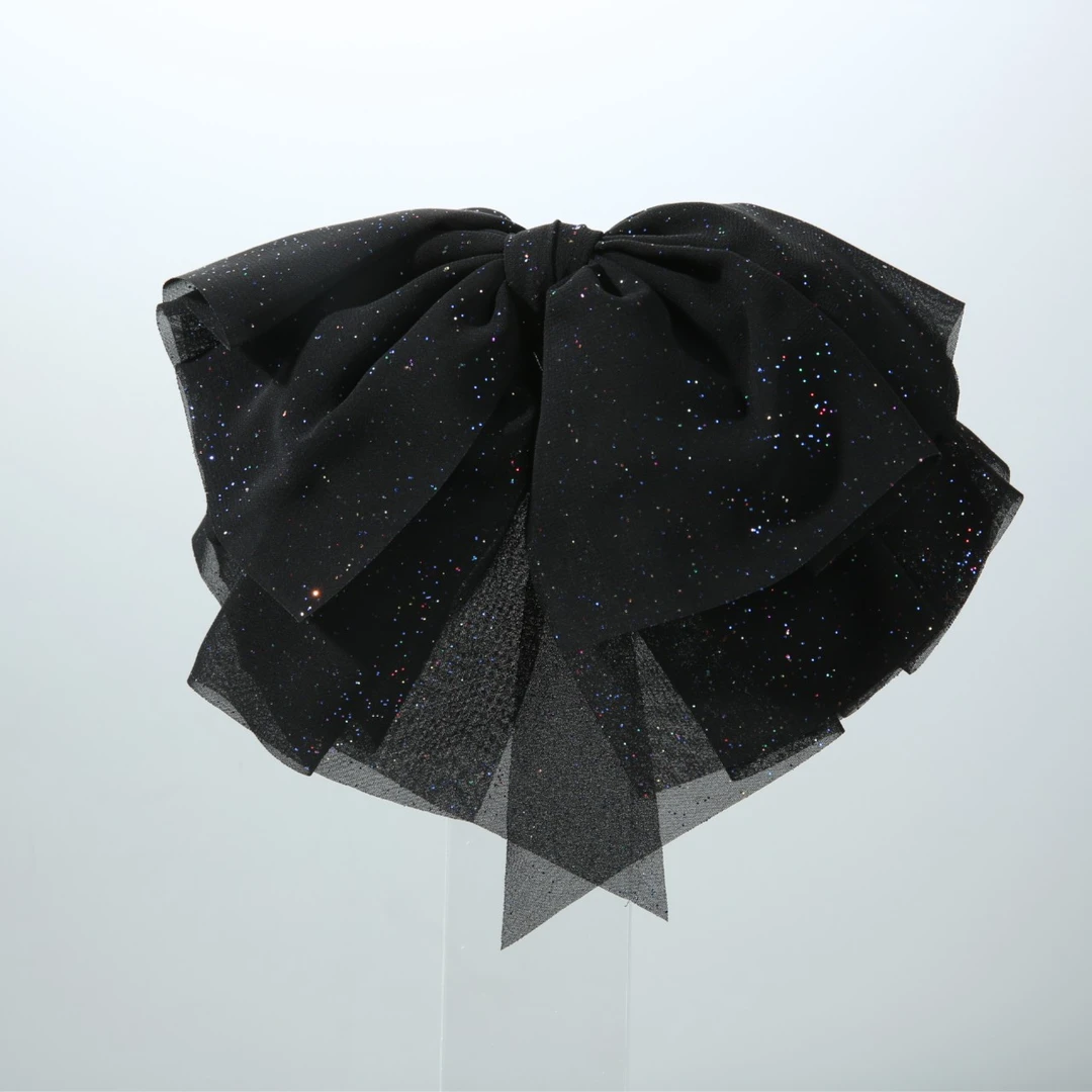 GREBUTY  3600 新品黑色细闪蝴蝶结弹簧夹