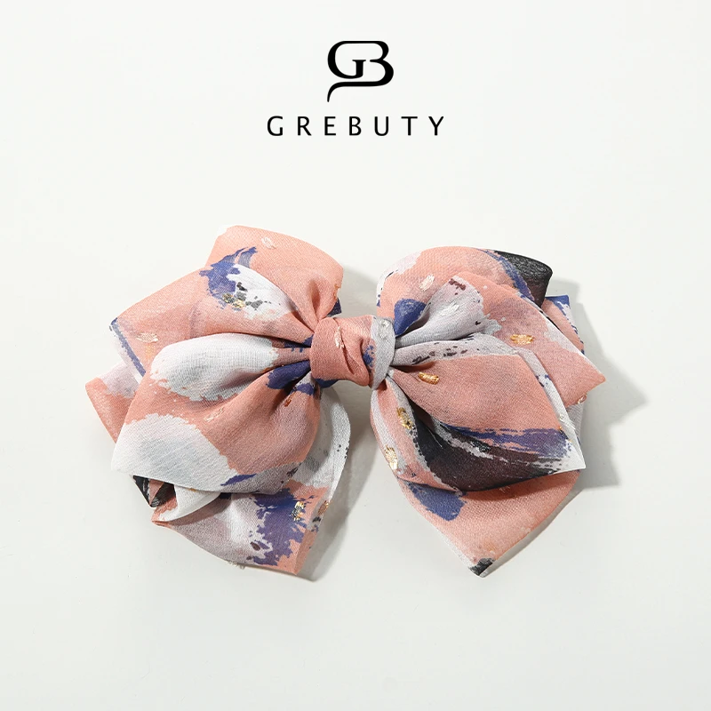 GREBUTY  4316 新品【粉色冰淇凌】蝴蝶结弹簧夹