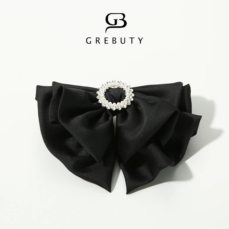 GREBUTY 非金属布艺发饰 4612 黑色优雅简约蝴蝶结弹簧夹