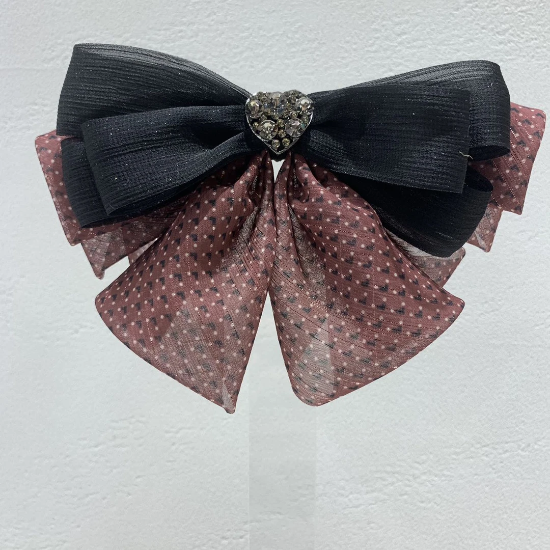 GREBUTY 4846 韩系优雅红色心心锆石闪闪多层蝴蝶结弹簧夹